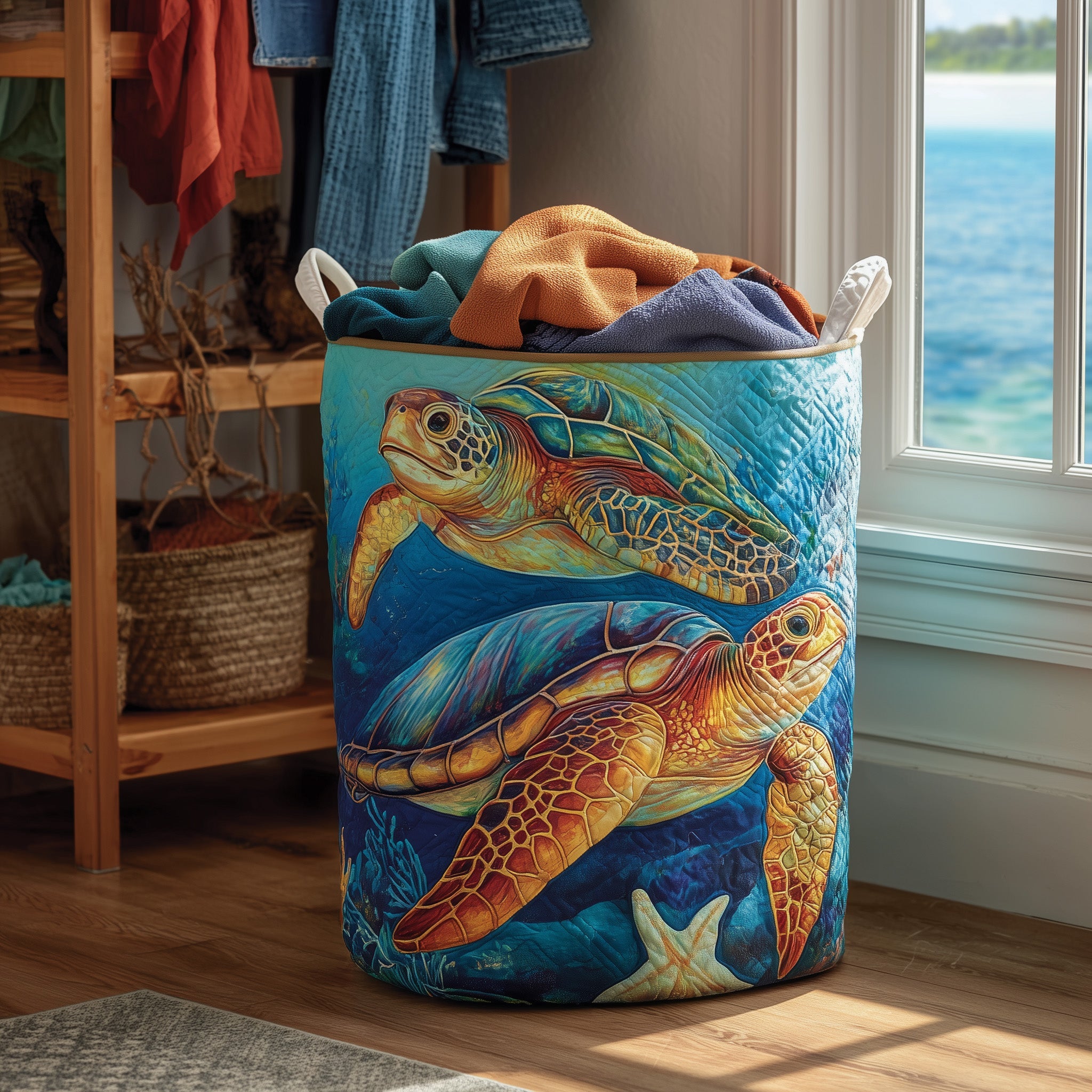 Turtle Quilted Laundry Basket Perfect Gift For College Dorm