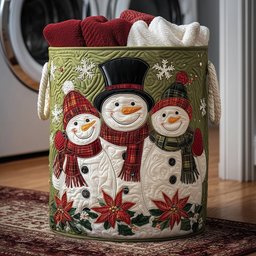 Joyful Snow Family Quilted Laundry Basket Unique Gift For Laundry Lovers