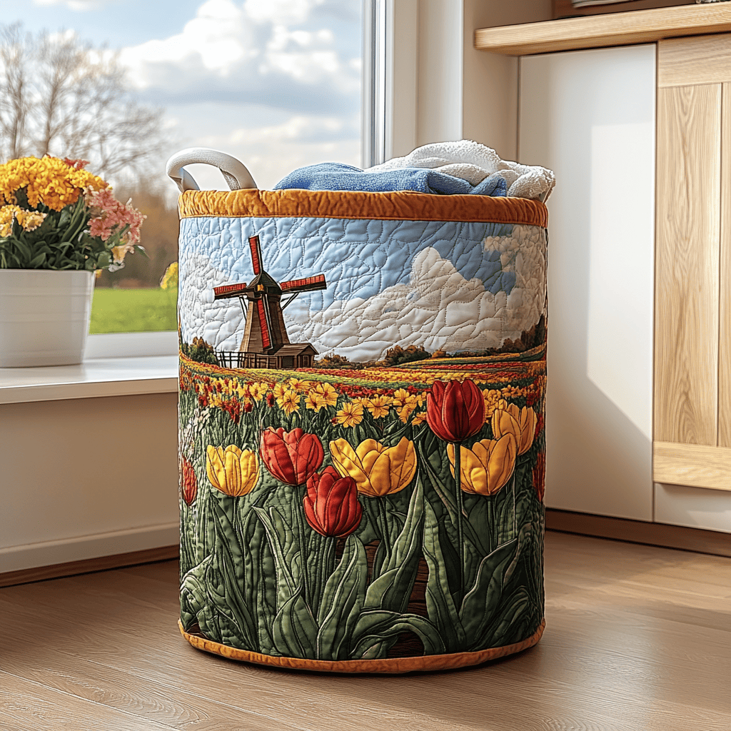 Windmill Spirit Quilted Laundry Basket Christmas Merch Gift