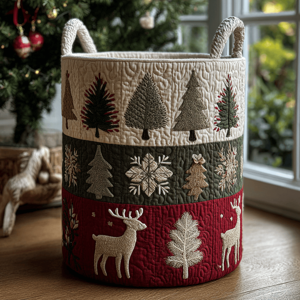 Reindeer Joy Quilted Laundry Basket New Year Merch Gift