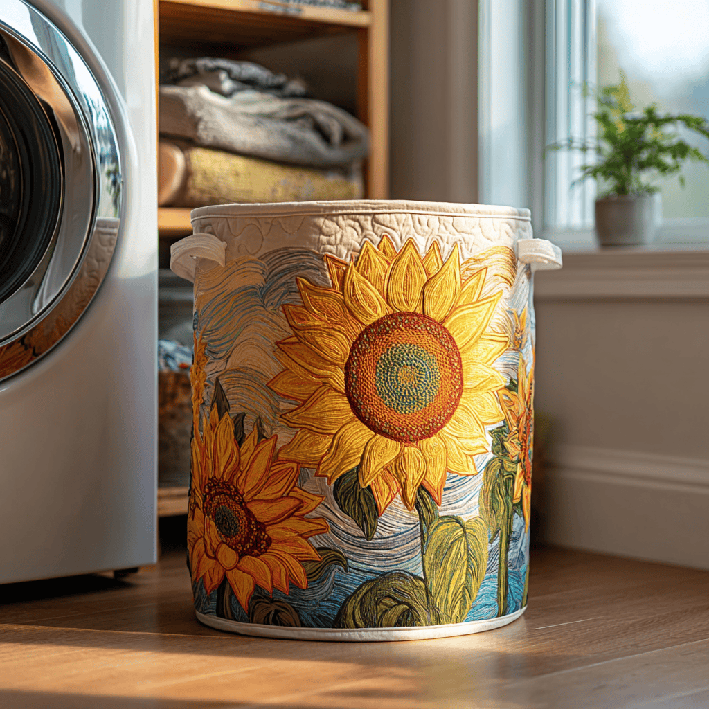Golden Sunflower Quilted Laundry Basket Thoughtful Housewarming Gift