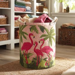 Palm Flamingo Quilted Laundry Basket Creative Gift For Family