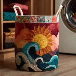 Wavy Sun Quilted Laundry Basket Merch For Couples
