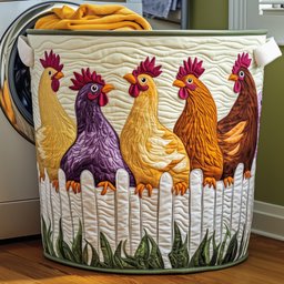 Funky Chicken Quilted Laundry Basket Thoughtful Housewarming Gift