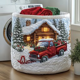 Snow Cabin Quilted Laundry Basket Father�s Day Merch Gift