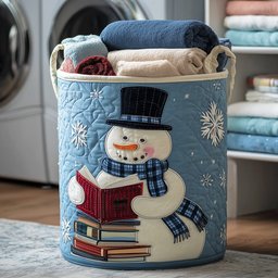 Frosty Reading Quilted Laundry Basket Merch For Mom