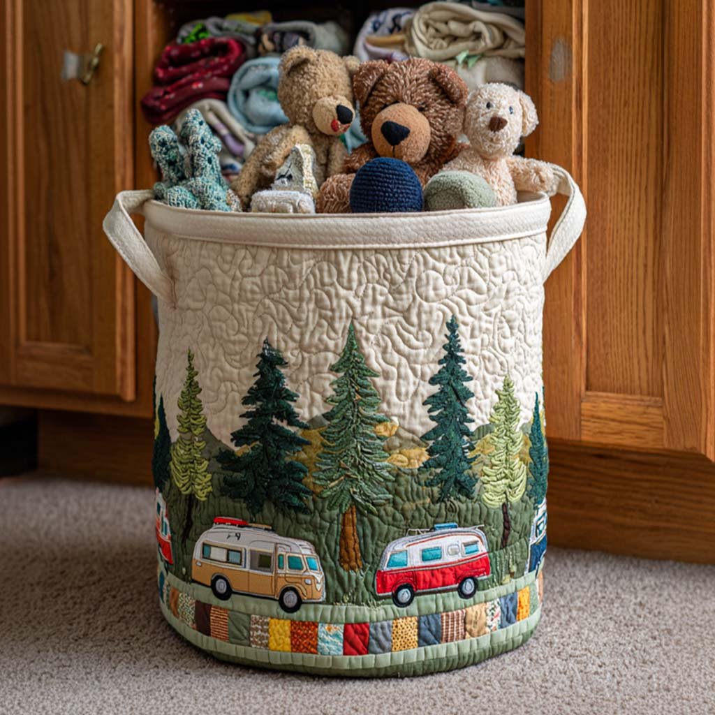 Forest Ride Quilted Laundry Basket New Year Merch Gift