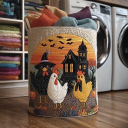 Whimsical Autumn Chicken Quilted Laundry Basket Merch For Couples