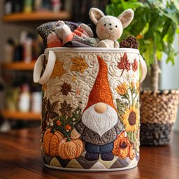 Gnome Leaf Parade Quilted Laundry Basket Merch For Mom