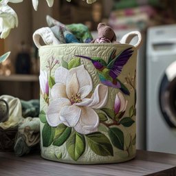 Whimsy Hummingbird Flight Quilted Laundry Basket Everyday Merch Choice