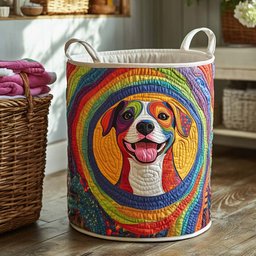 Psychedelic Pitbull Quilted Laundry Basket Merch For Home And Living