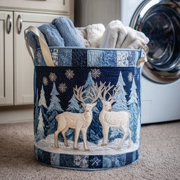 Reindeer Magic Quilted Laundry Basket Halloween Merch Gift