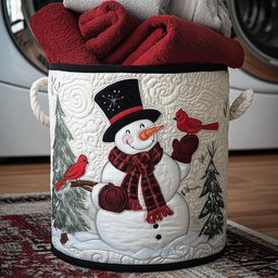 Snowy Cardinal Joy Quilted Laundry Basket Holiday Merch Gift