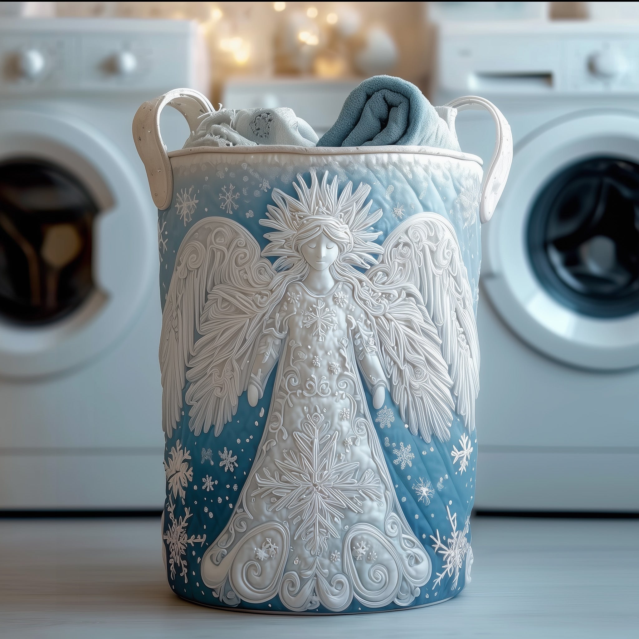 Snow Angel Quilted Laundry Basket Thoughtful Housewarming Gift