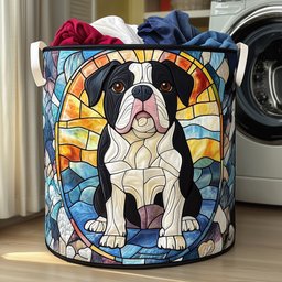 Stained Glass Bulldog Quilted Laundry Basket Best Gift For Him