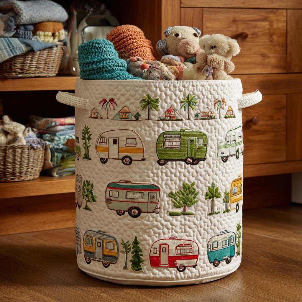Vintage Camper Quilted Laundry Basket Father�s Day Merch Gift