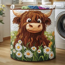 Highland Cow Quilted Laundry Basket Merch For Mom