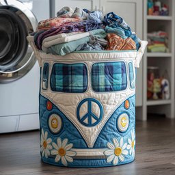 Hippie Van Quilted Laundry Basket Unique Gift For Laundry Lovers