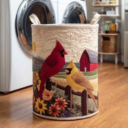 Golden Cardinal Quilted Laundry Basket Valentine�s Day Merch Gift