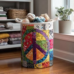 Groovy Peace Quilted Laundry Basket Father�s Day Merch Gift