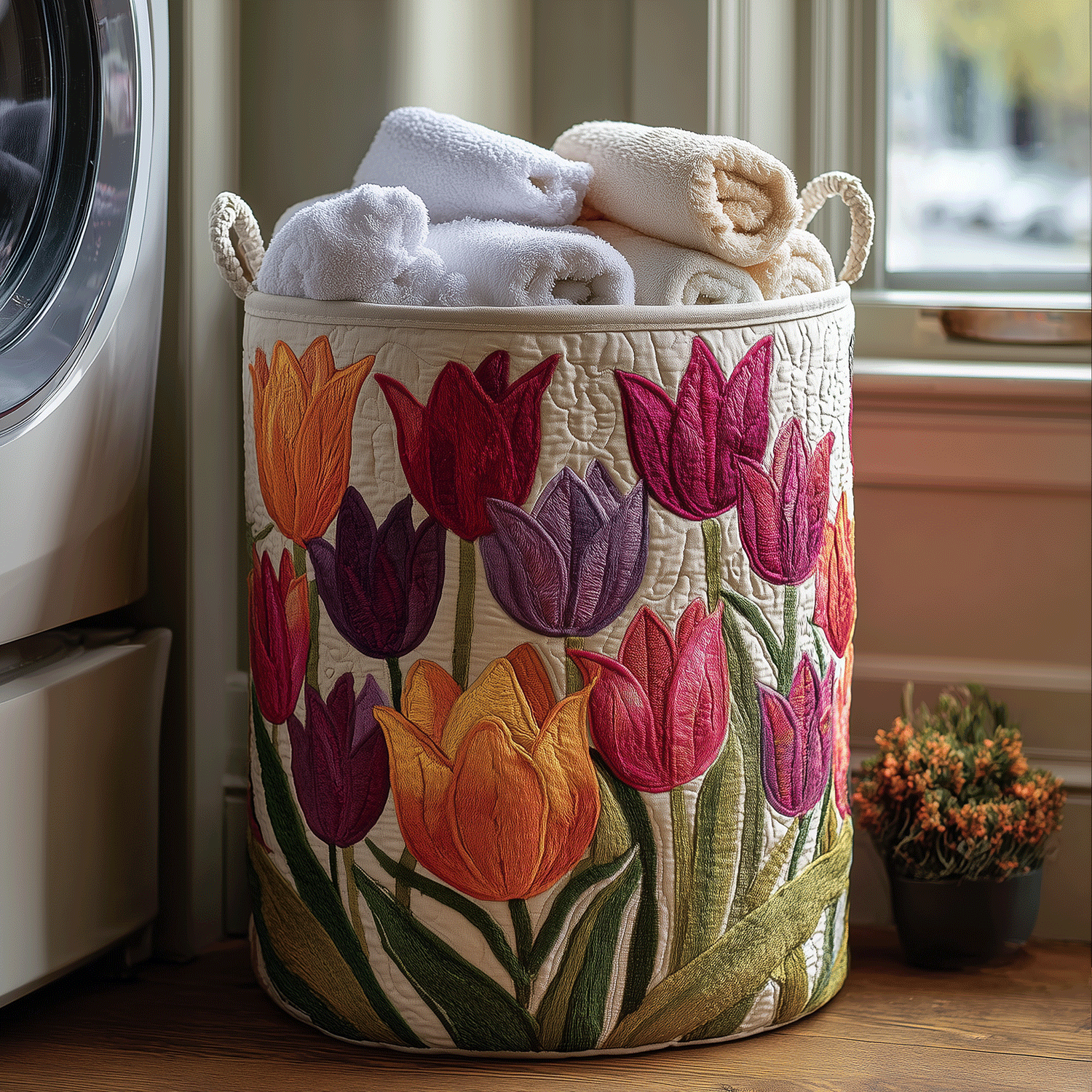Tulip Joy Quilted Laundry Basket Holiday Favorite Gift