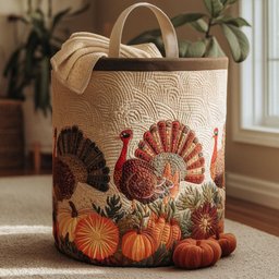 Harvest Gobbler Quilted Laundry Basket Fall Merch Pick
