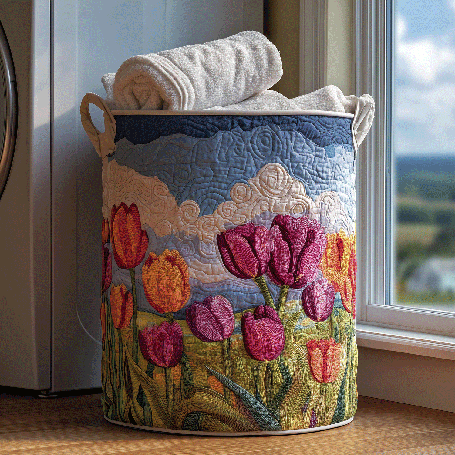 Tulip Dream Quilted Laundry Basket Mother�s Day Merch Gift