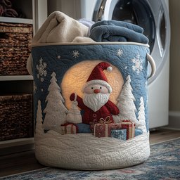 Jolly Santa Quilted Laundry Basket Winter Merch Essentials