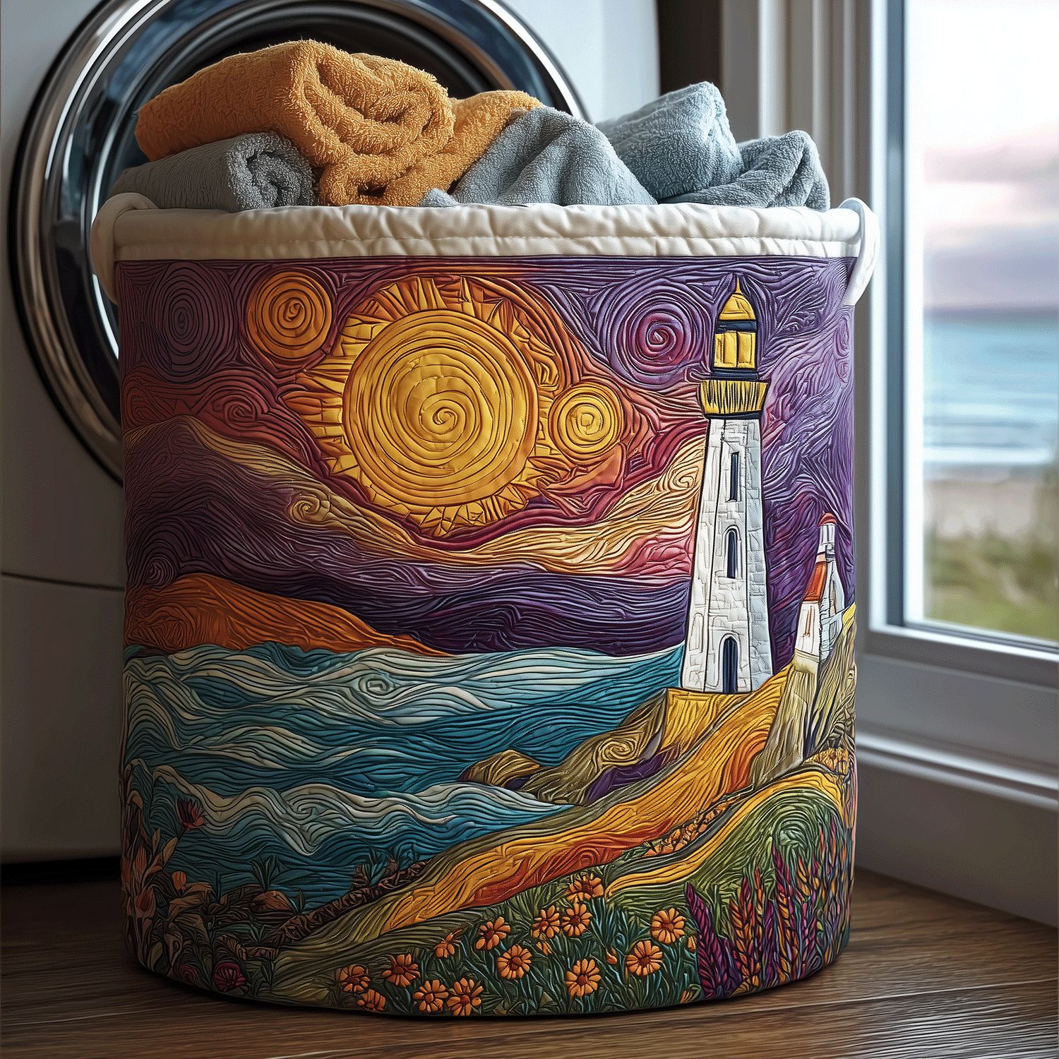 Sunlit Beacon Quilted Laundry Basket Perfect Birthday Gift Idea