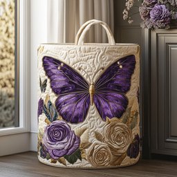Velvet Wings Quilted Laundry Basket Merch For Home And Living