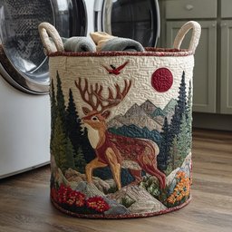 Mountain Reindeer Quilted Laundry Basket Merch For Kids