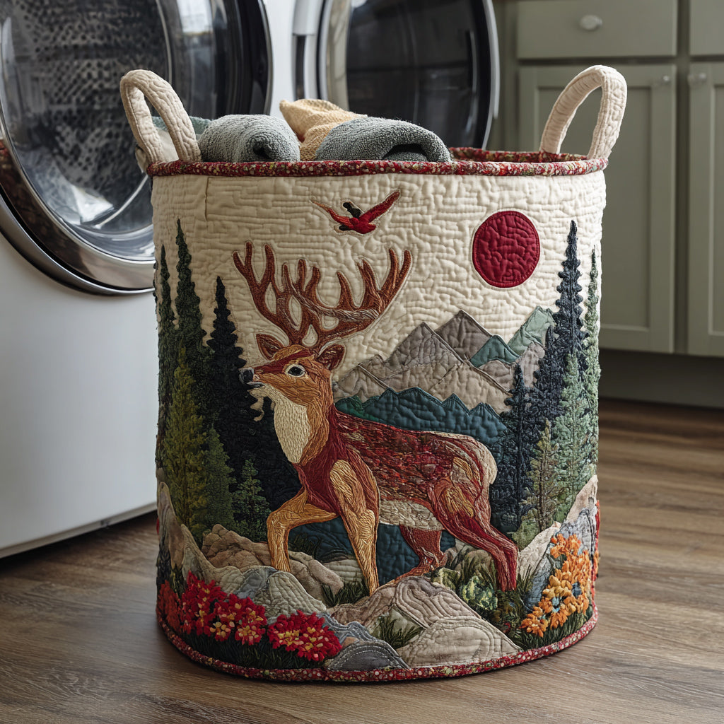 Mountain Reindeer Quilted Laundry Basket Merch For Kids