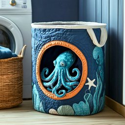 Hidden Octopus Quilted Laundry Basket Merch For Cozy Nights