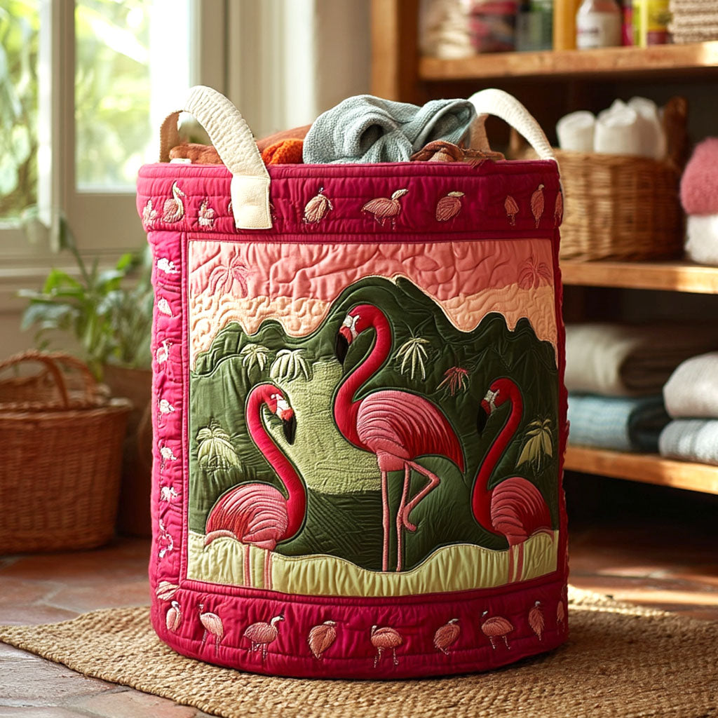 Pink Flock Quilted Laundry Basket Valentine�s Day Merch Gift