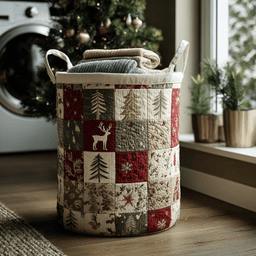 Reindeer Bliss Quilted Laundry Basket Birthday Merch Gift