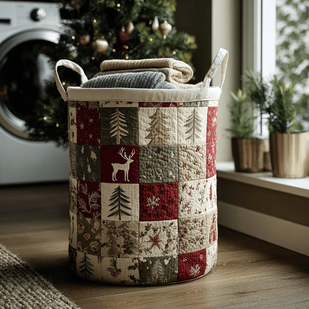 Reindeer Bliss Quilted Laundry Basket Birthday Merch Gift