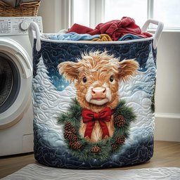 Highland Cow Quilted Laundry Basket Merch For Friends