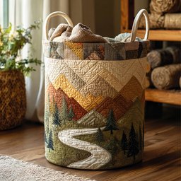 Meadow Trail Quilted Laundry Basket Thanksgiving Merch Gift
