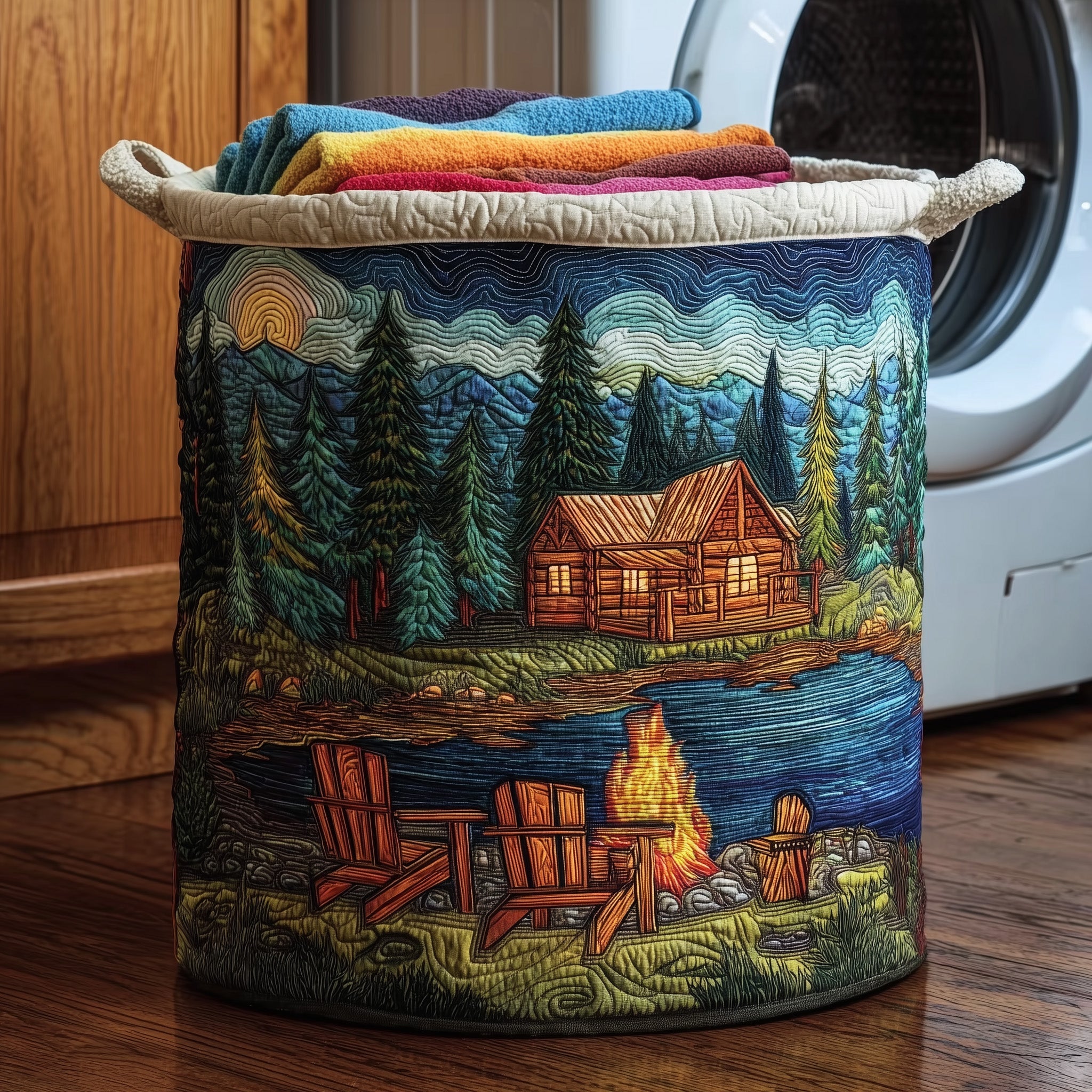 Midnight Harmony Quilted Laundry Basket Merch For Cozy Nights
