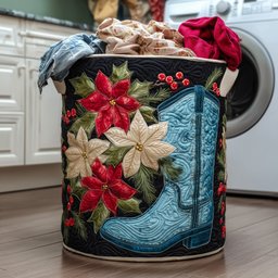 Poinsettia Quilted Laundry Basket Easter Merch Gift