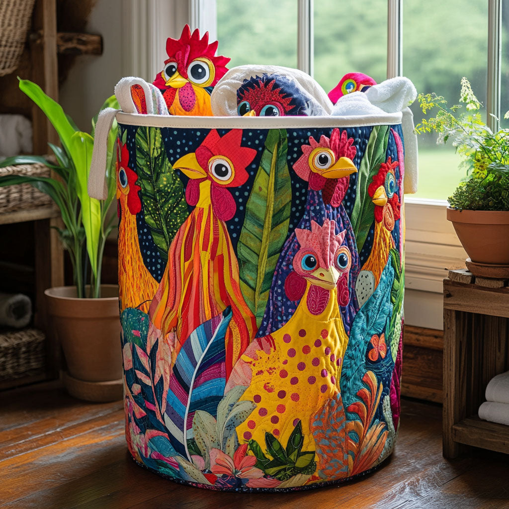 Rustic Roosters Quilted Laundry Basket Mother�s Day Merch Gift