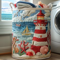 Nautical Lighthouse Quilted Laundry Basket Merch For Family