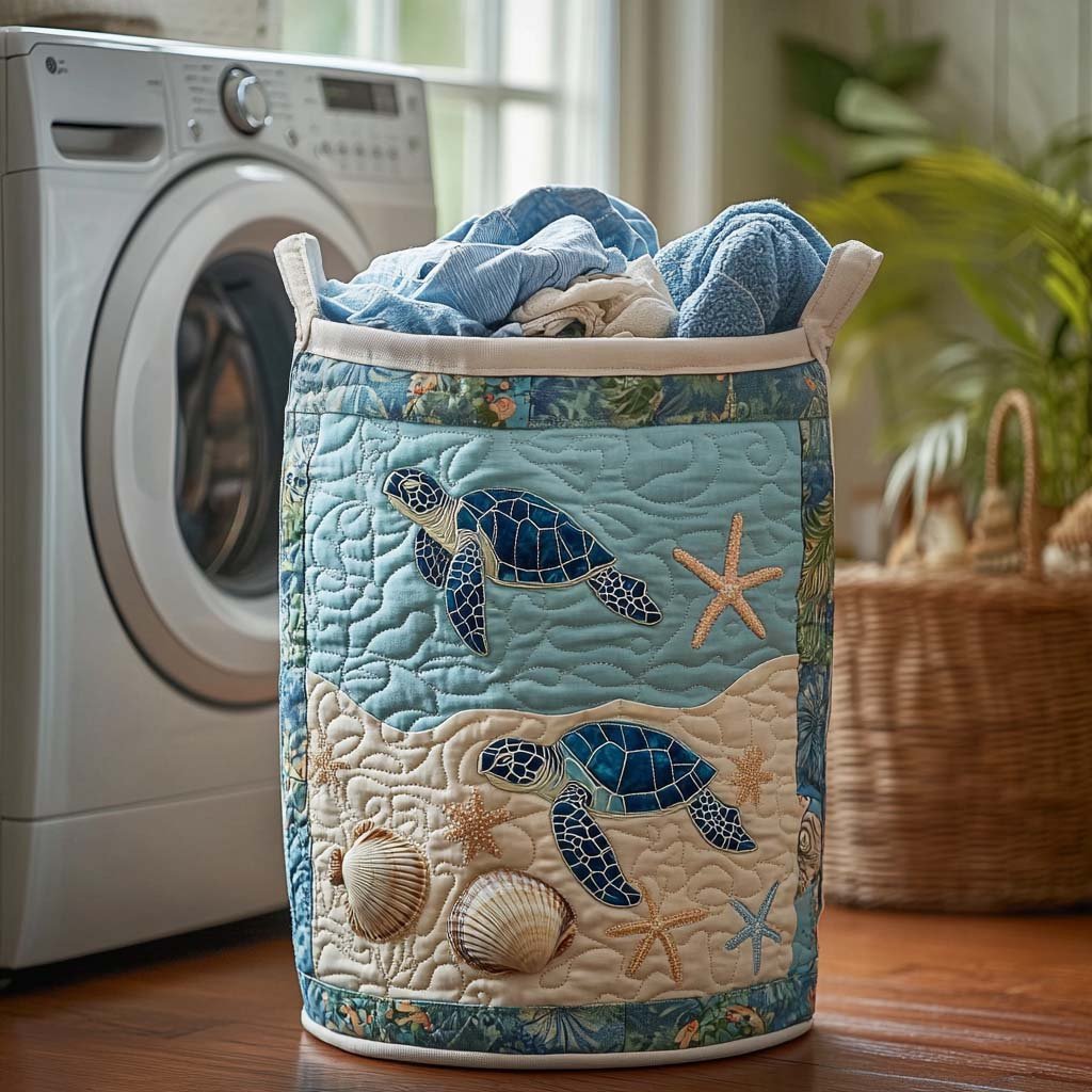 Shell Journey Quilted Laundry Basket Summer Merch Vibes