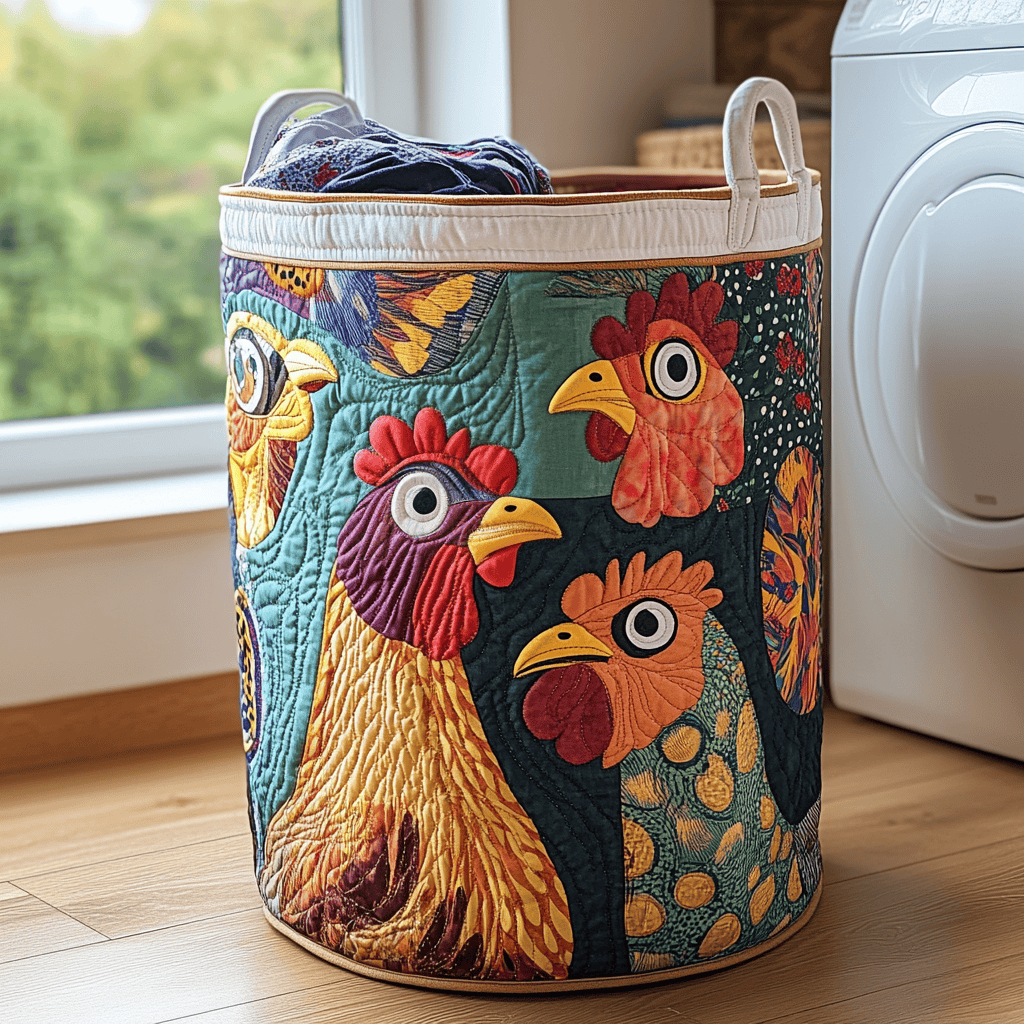 Happy Chicken Quilted Laundry Basket Merch For Home And Bedroom