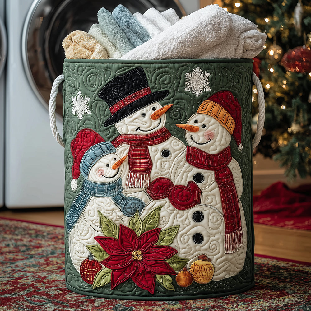 Snowman Family Time Quilted Laundry Basket Must-Have Home Essential