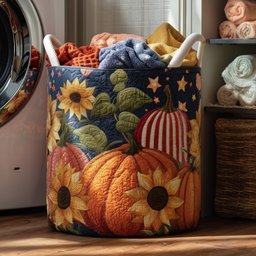 Pumpkin Delight Quilted Laundry Basket Holiday Season Merch