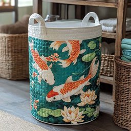 Lotus Pond Koi Quilted Laundry Basket Graduation Merch Gift