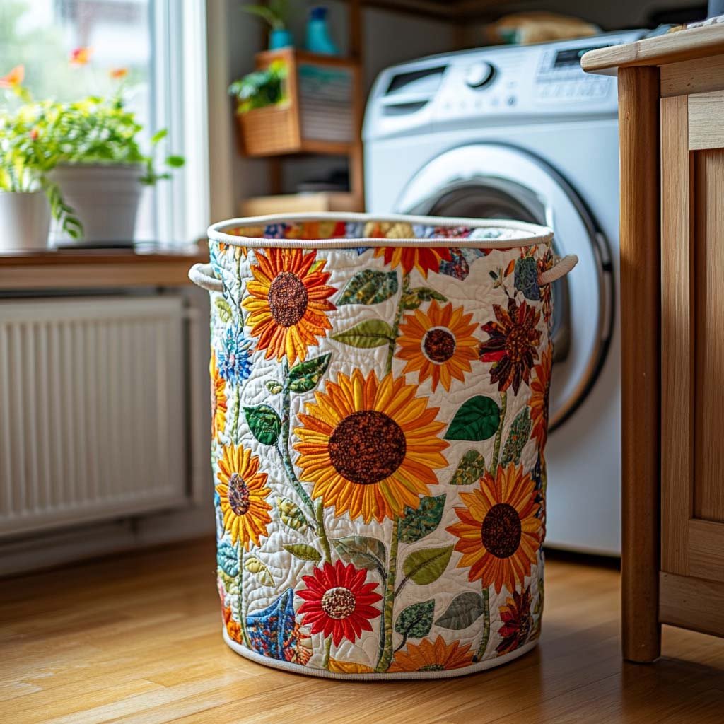 Golden Bloom Quilted Laundry Basket Merch For Kids
