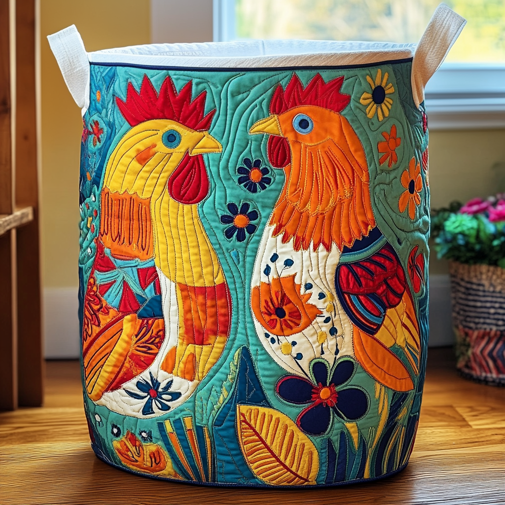 Tropical Roosters Quilted Laundry Basket Merch For Him