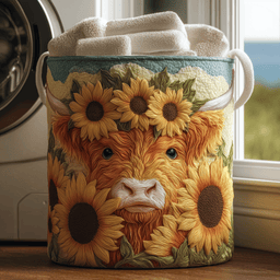 Highland Cow Blossom Quilted Laundry Basket Great Stocking Stuffer